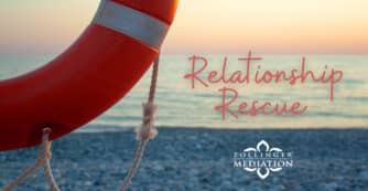 Beach Sunset With Lifering With Words Relationship Rescue And Zollinger Mediation Logo