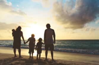 Young Family On Beach At Sunset