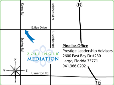 Map showing Zollinger Mediation Satellite Office in Pinellas County