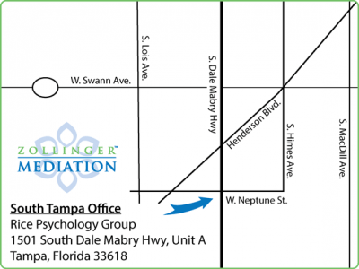 Map showing Zollinger Mediation South Dale Mabry Tampa Map