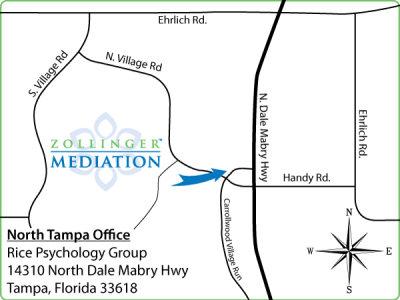 Map showing Zollinger Mediation Satellite Office Serving Pasco County
